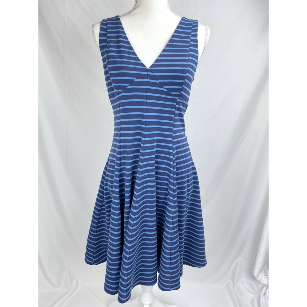 Peter Som Design Nation Dress Size 6‎ Blue Stripe Sleeveless V-Neck Fit Flare